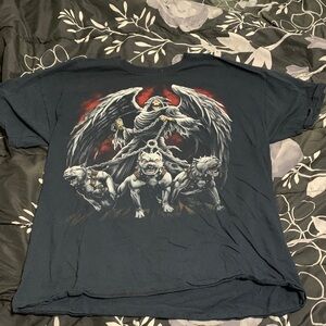 Fruit of the Loom Black Short-Sleeve Tee with Winged Guardian and Bulldogs